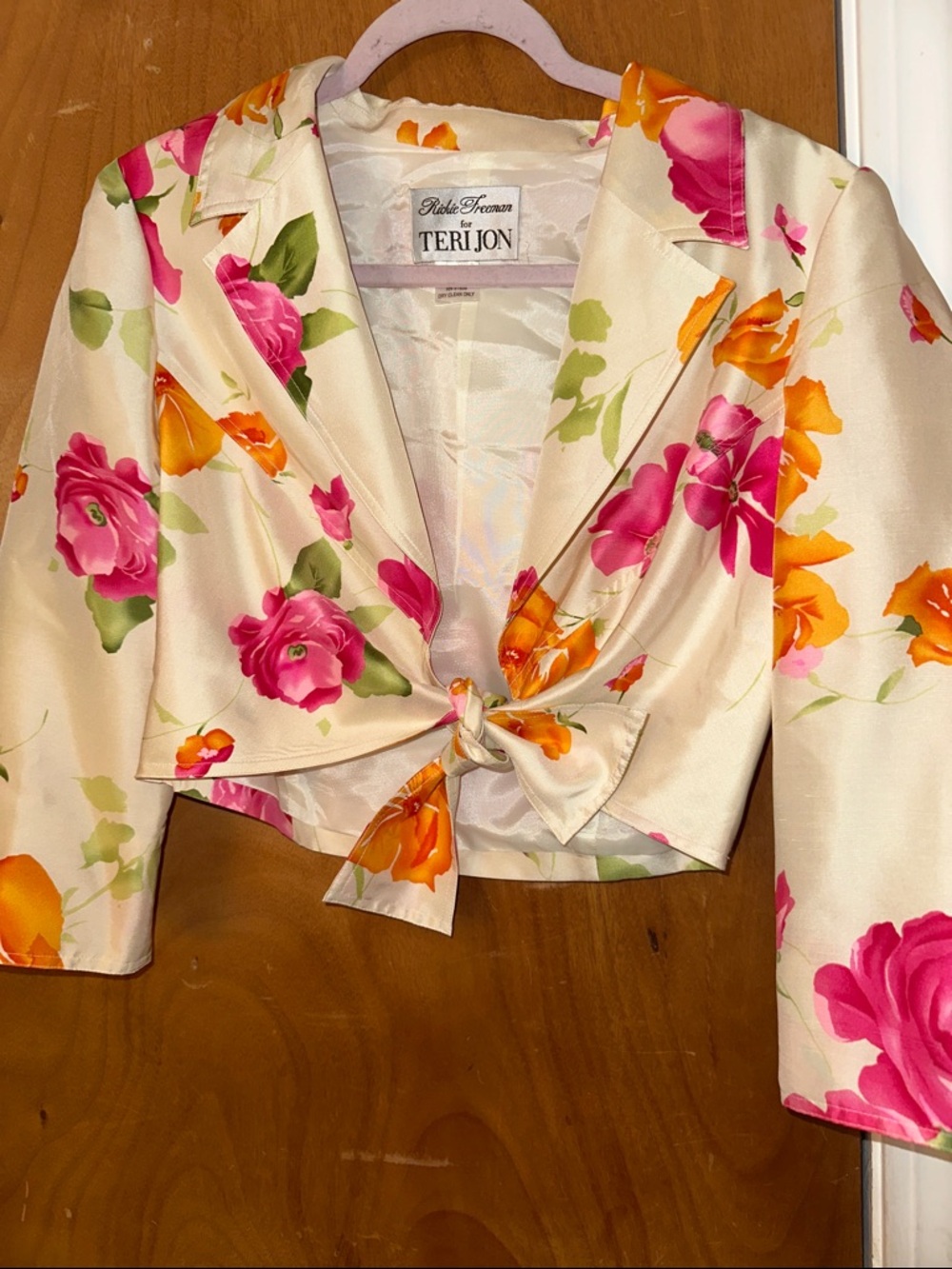 Rickie Freeman for Teri Jon Cream Midi Dress with Pink and Orange Floral Print - Picture 4 of 7